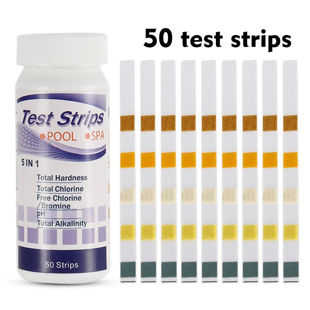 5 In 1 Swimming Pool SPA Test Strips Chlorine pH Alkalinity Water Hardness Testing Healthwater Pool white