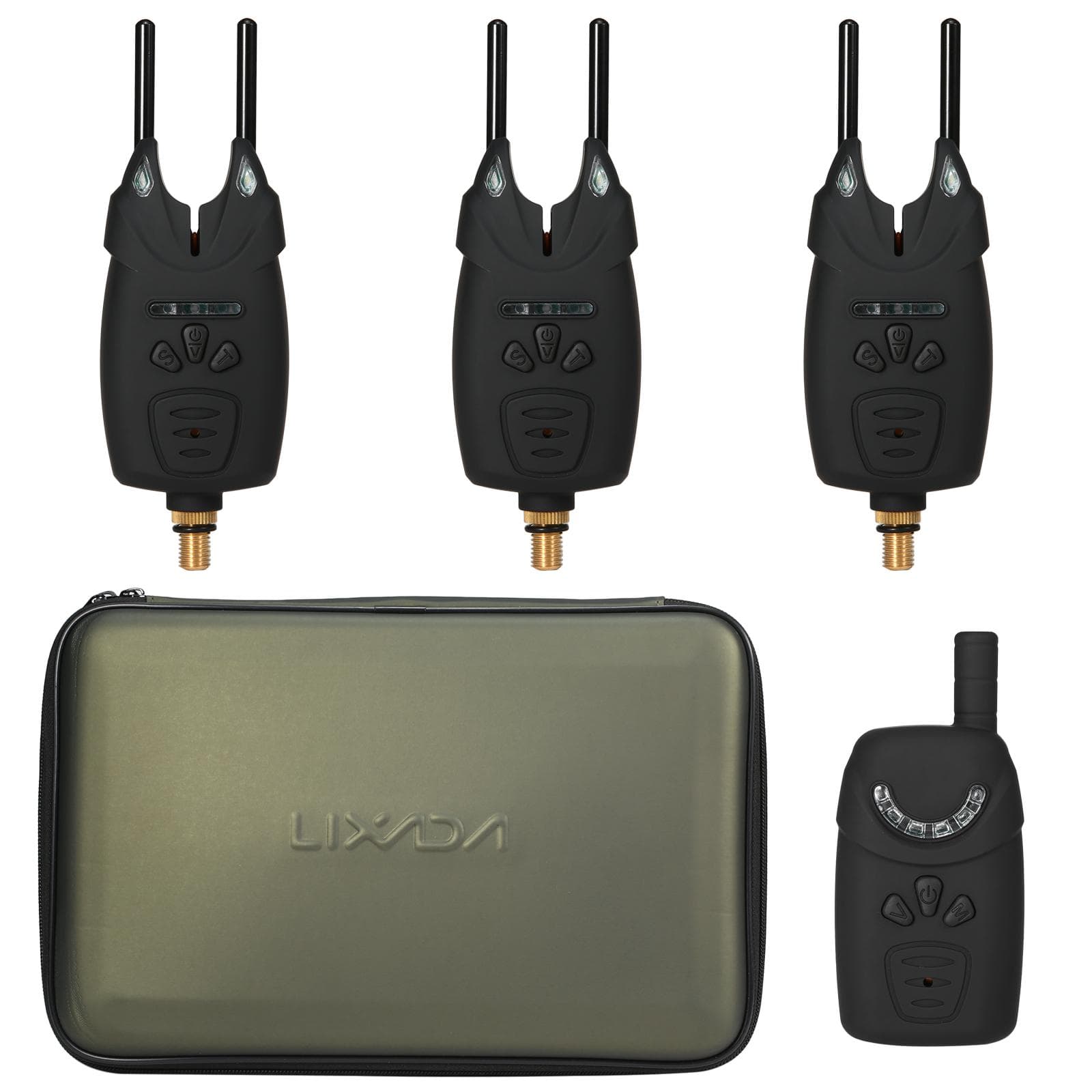 Lixada Electrocnic Fishing Alerts Bite Alarm LED Wireless Fishing Alarm Digital Fishing Receiver 3 transmitters black