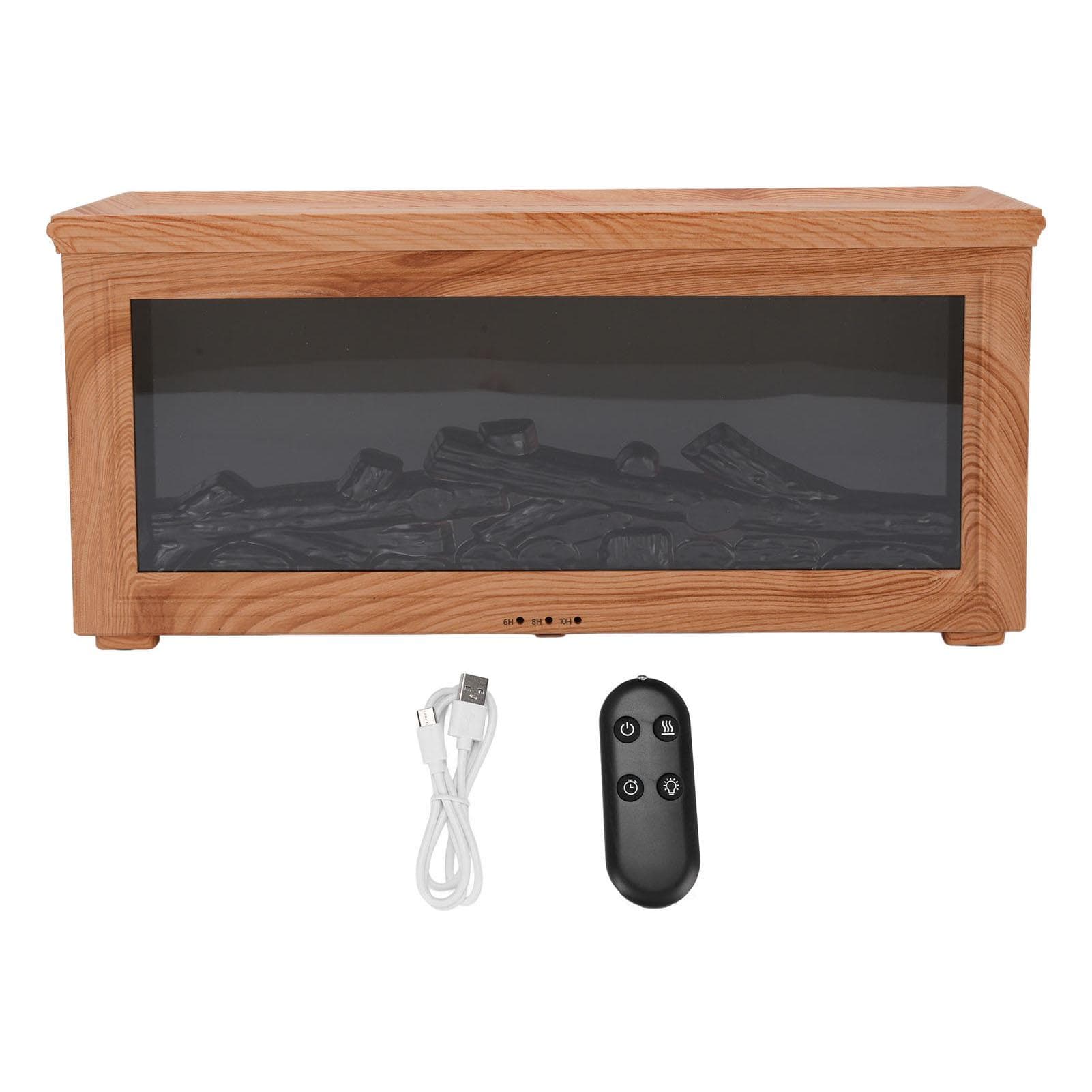 180ml Water Tank Wood Grain Fireplace Aromatherapy Diffuser Simulation Flame Humidifier Essential Light