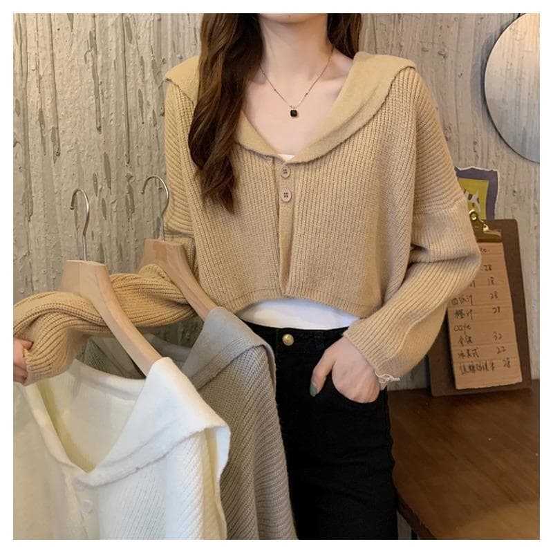 Short Soft Waxy V-neck Sweater Sweater for Women Autumn and Winter New Niche Design Hooded Bottoming Top for Women One size
