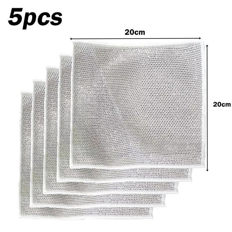 10Pcs Steel Wool Rag Kitchen Cleaning Cloth Rust Removal Magic Cleaning Cloth Metal Steel Wire Cleaning Rag Multipurpose Dish Wash 5 PCS silver