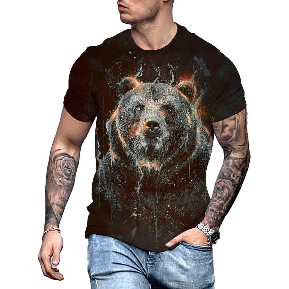 Big Bear 3D Print Summer Men's Round Neck T-shirt Casual Short Sleeve Oversized Pullover Fashion Streetwear Trend Men Clothing XXS