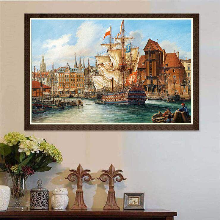 Diamond Painting Painted Mosaic Embroidery Boats on Sea Cross Stitch Embroidery Crafts Decoration 20X30CM