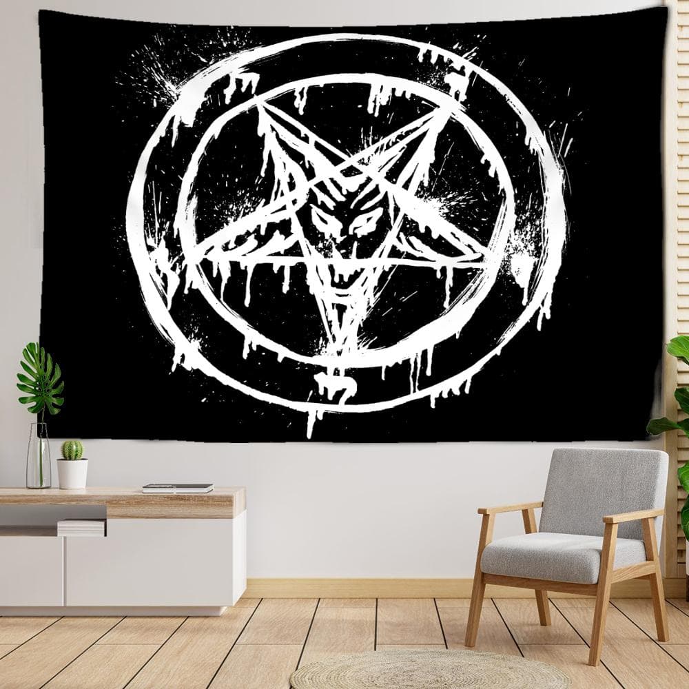 Black Abstract Pentagram Tapestry Wall Hanging Psychedelic Witchcraft Dormitory Bedroom Home Decor Background Cloth 200x150CM