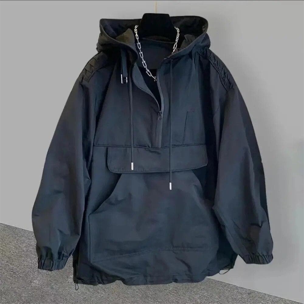 Korean Fashion Brand Couple Wear Men's Jacket Windbreaker Design Casual Loose Coat Trend Spring and Autumn Hooded Charge Coat L black