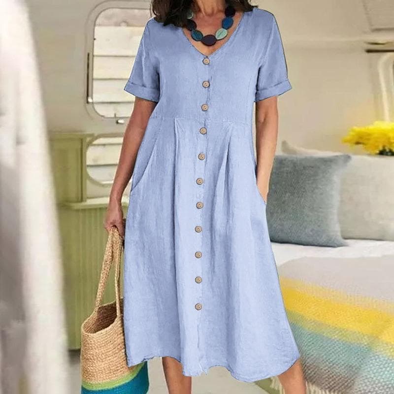 Women's Spring&Summer Solid Colour Loose High Waist Dresses 2XL light blue