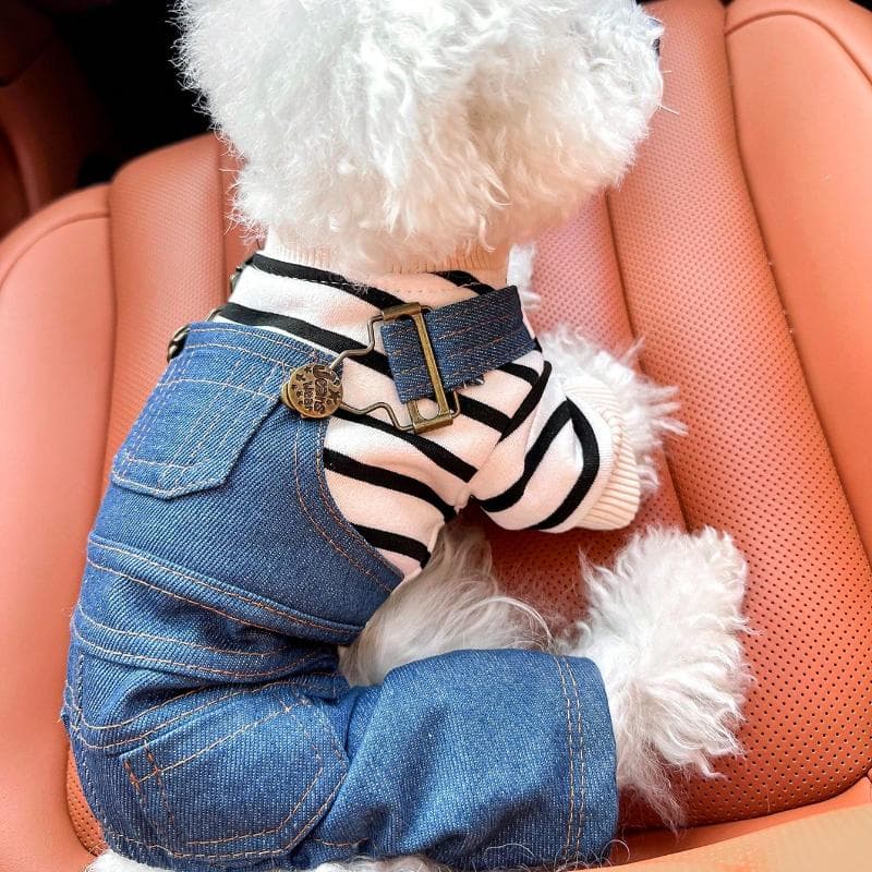 1pc Pet Clothes, Dog/Cat Outfit, Stylish & Cute Apparel for Small Dogs, Comfortable Striped Classic 4-Leg Pants Design for Small Breed XL blue