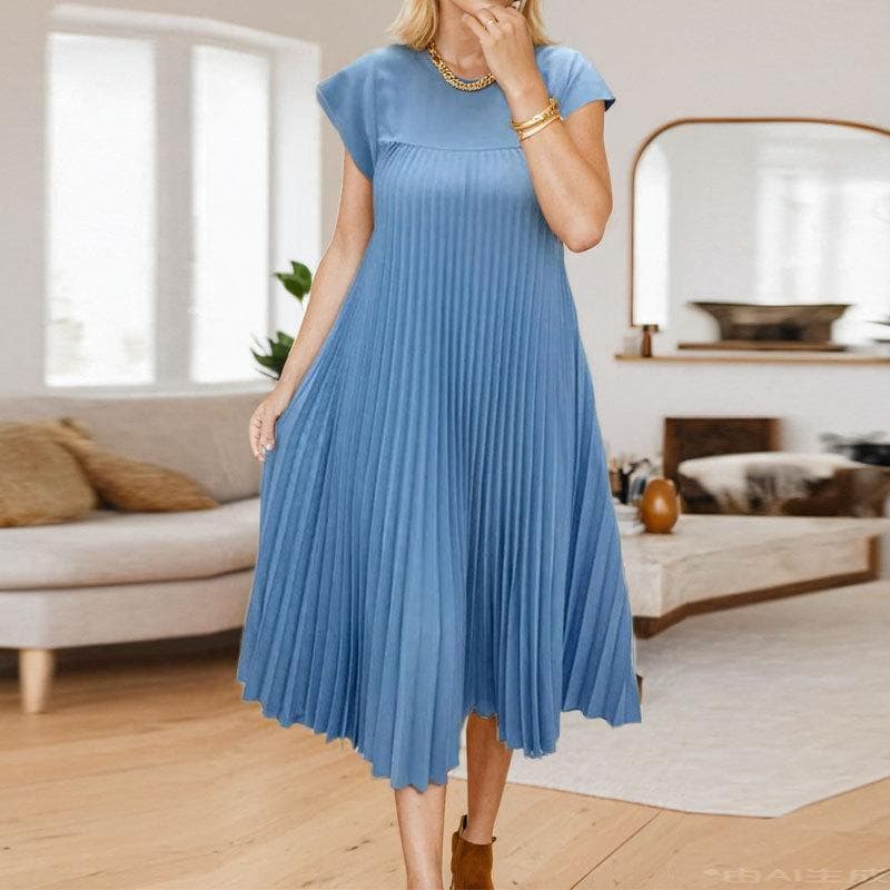 Spring New Dress for Women's Elegant and Fashionable Round Neck Sleeveless Pleated Long Dress 3XL