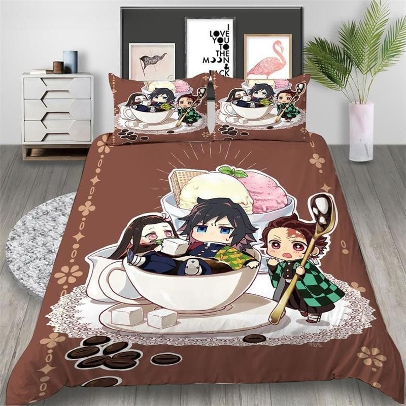 Japan Anime 3D Printed Kawaii Demon Slayer Bedding Set Duvet Covers Comforter Bedding Sets Bedclothes Bed Linen Home Textiles 140x210cm 2pcs