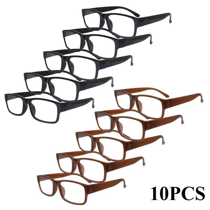 10pcs Presbyopic Glasses Set 5 Black 5 Brown Resin Lenses Ultra Light Frame Neutral Style Eyewear 3.5