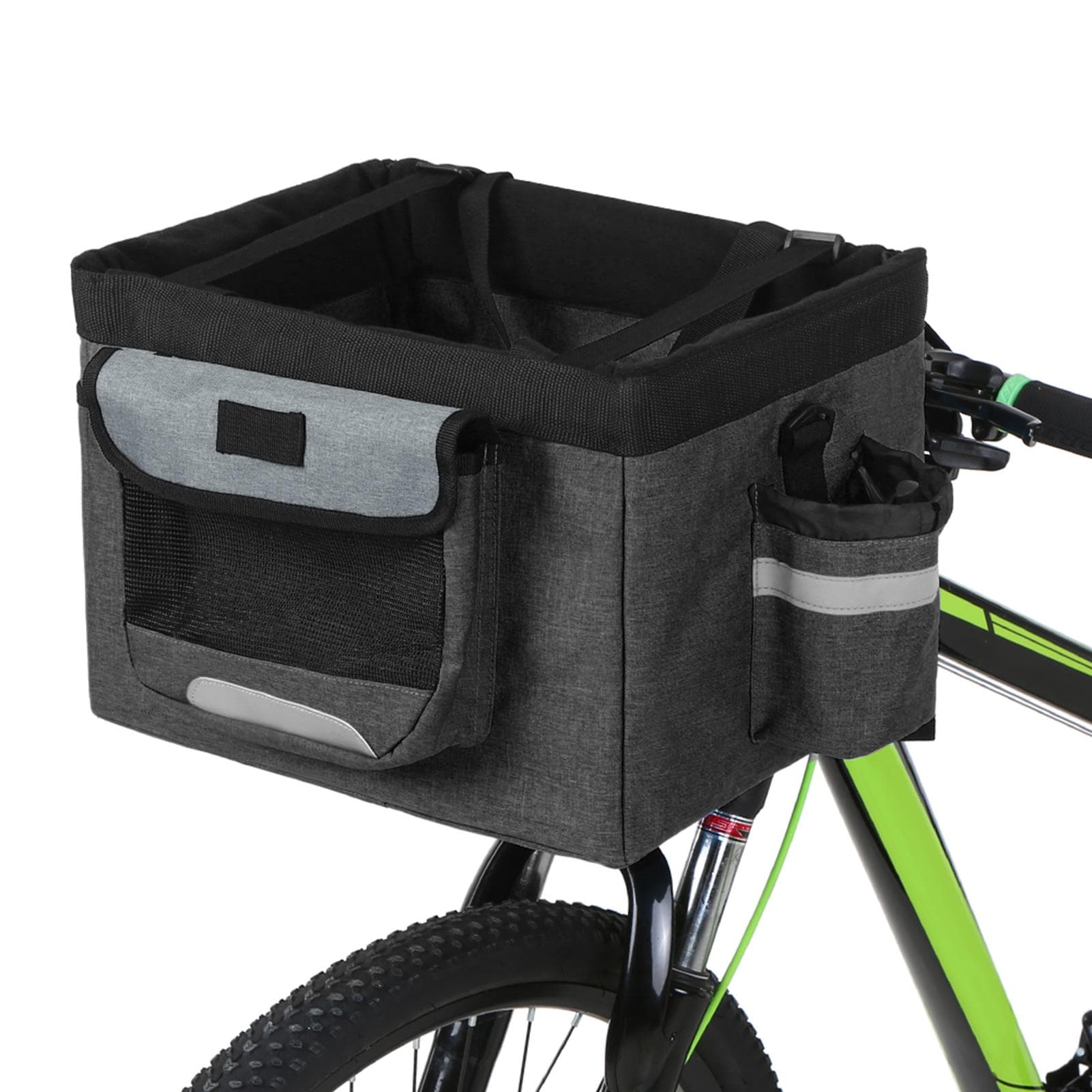 Foldable Bicycle Front Basket Removable Bike Pet Basket Pet Dog Cat Rabbit Carrier Camping Tote Bag black