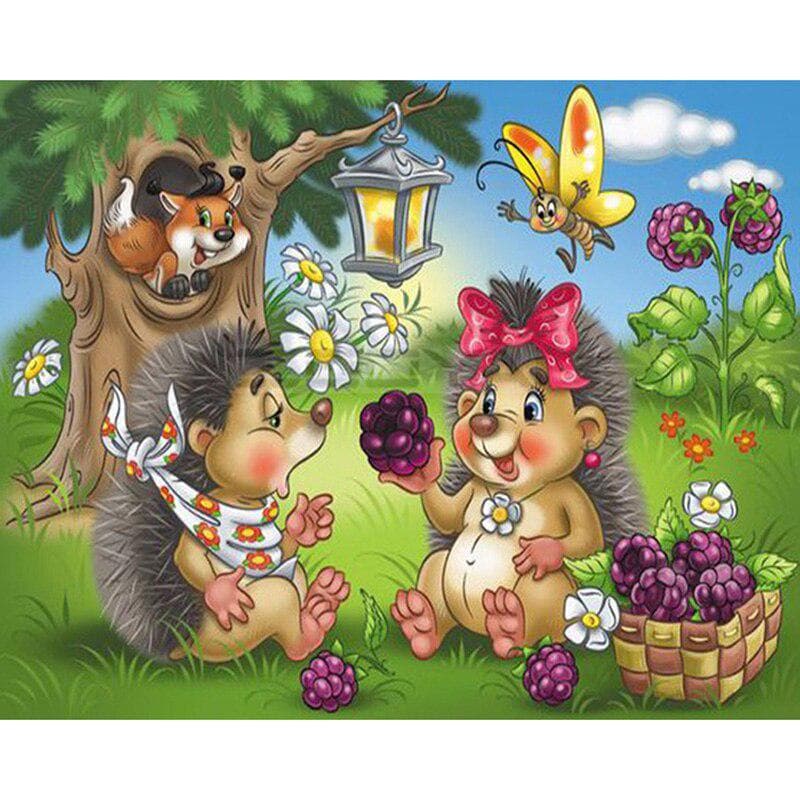 Diamond Embroidery Diy Diamond Painting Cartoon Hedgehog & Squirrel Cross Stitch Rhinestone 20X30CM