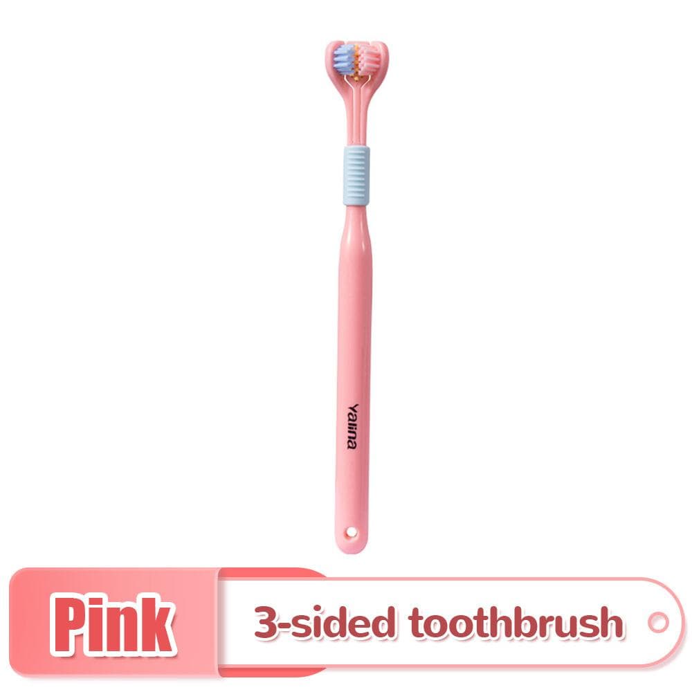360 Degree Three-sided Soft Bristle Toothbrush Oral Care Safety Toothbrush Teeth Deep Cleaning Portable Travel Dental Oral Care pink