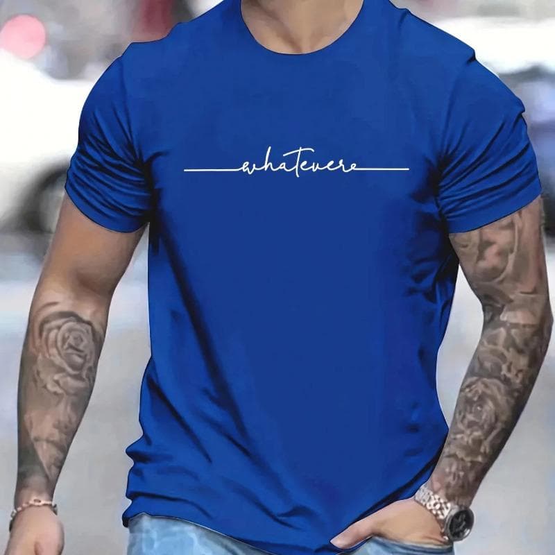 Men's 100% Pure Cotton Summer Loose Size Letter Pattern Printed  Casual Comfortable Round Neck Short Sleeved T-shirt Top T-Shirts Men’s L