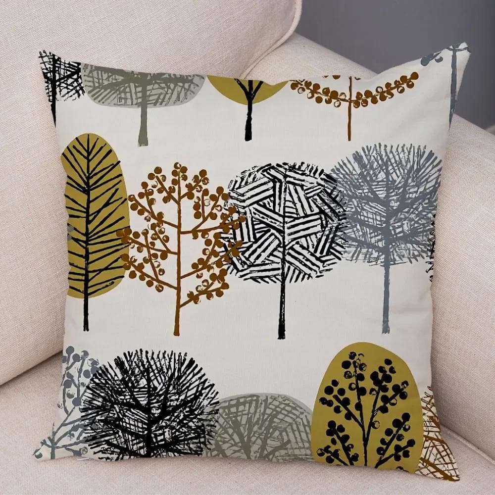 Abstract Art Cushion Cover Decorative Geometric Plant Tree Flower Pillowcase Sofa Home Car 30x30cm light brown