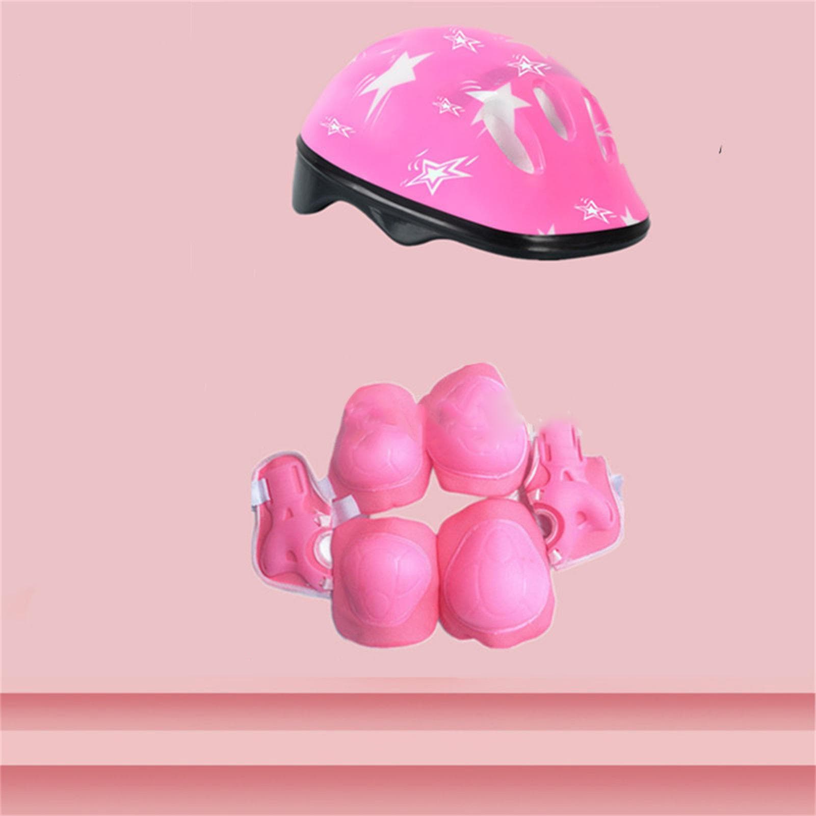 7Pcs Kids Skateboard Protection Kit PVC Helmet Knee Elbow Wrist Pad for Skating Cycling Pink