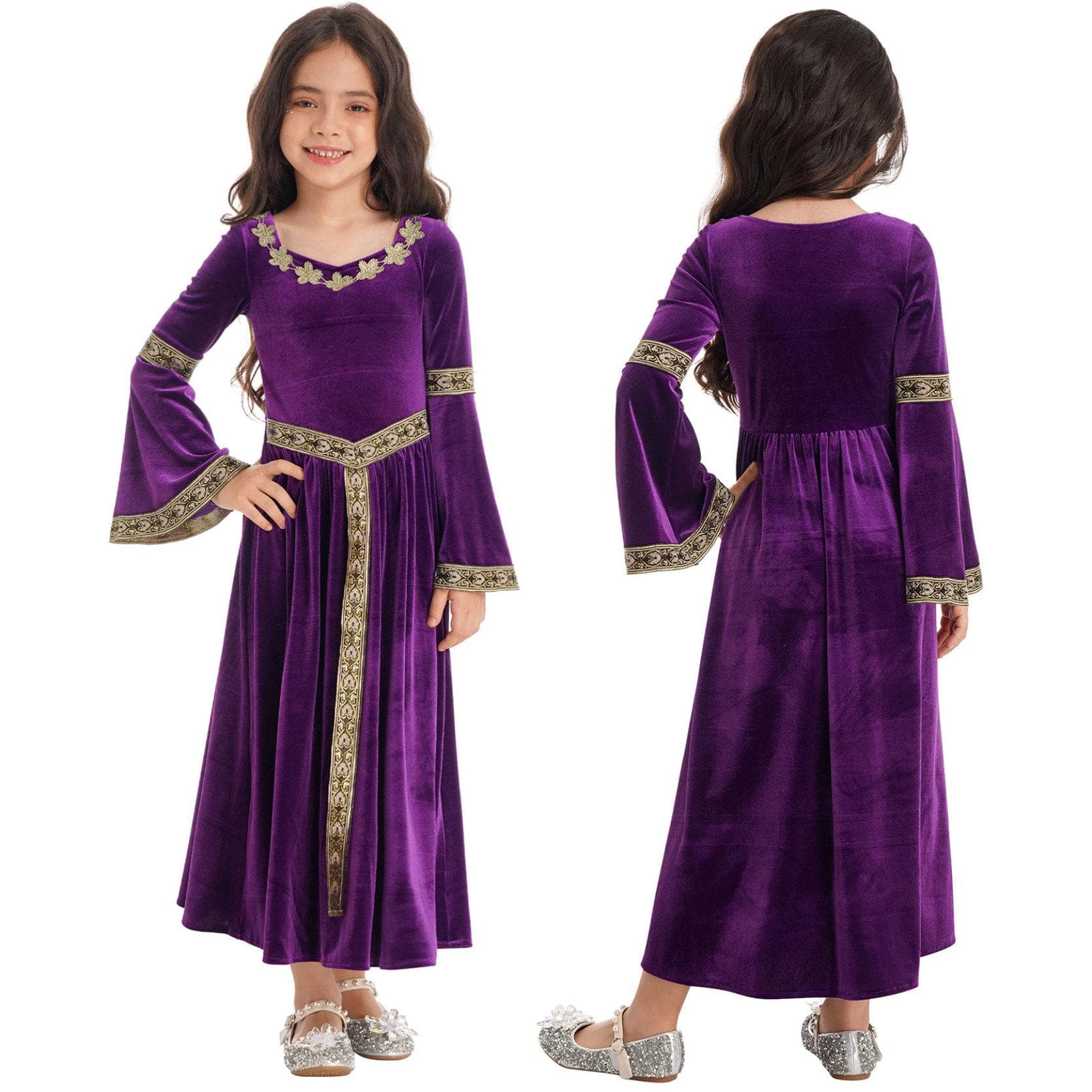 Girls Medieval Princess Costume Renaissance Costume Robe Retro Gown Dress for Halloween Cosplay Dress Up 13-14 Years purple