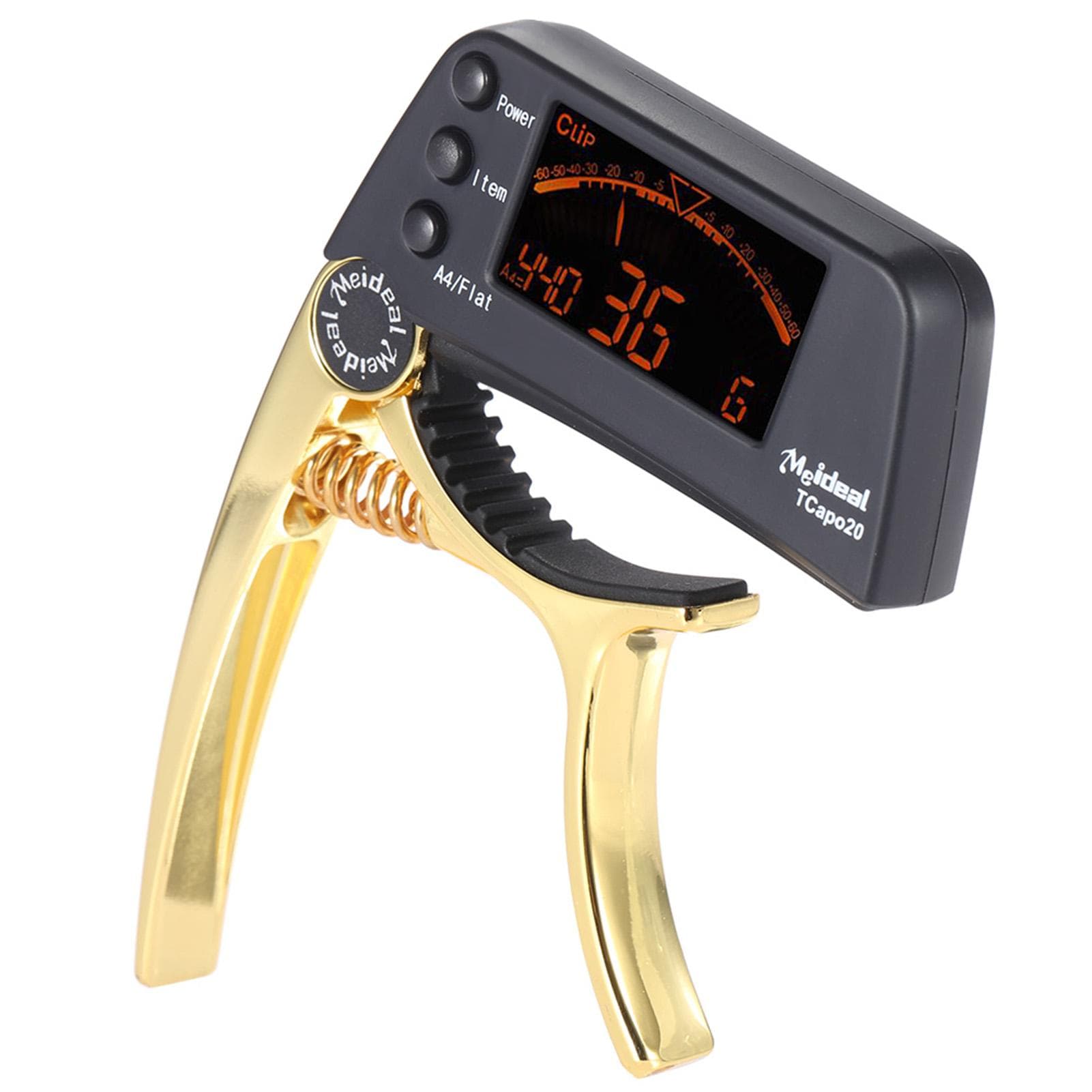 TCapo20 Multifunctional Aluminum Alloy 2-in-1 Guitar Capo Tuner with LCD Screen for Normal Acoustic gold