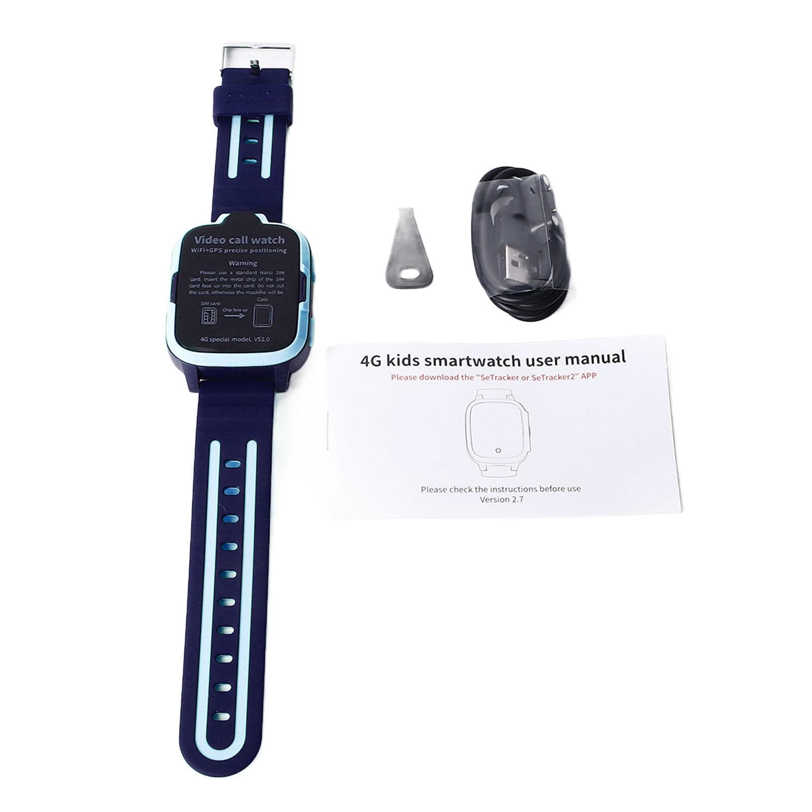 Kids Smart Watch Waterproof Voice Call Large Screen Sports Smartwatch with Location Blue Foreign blue