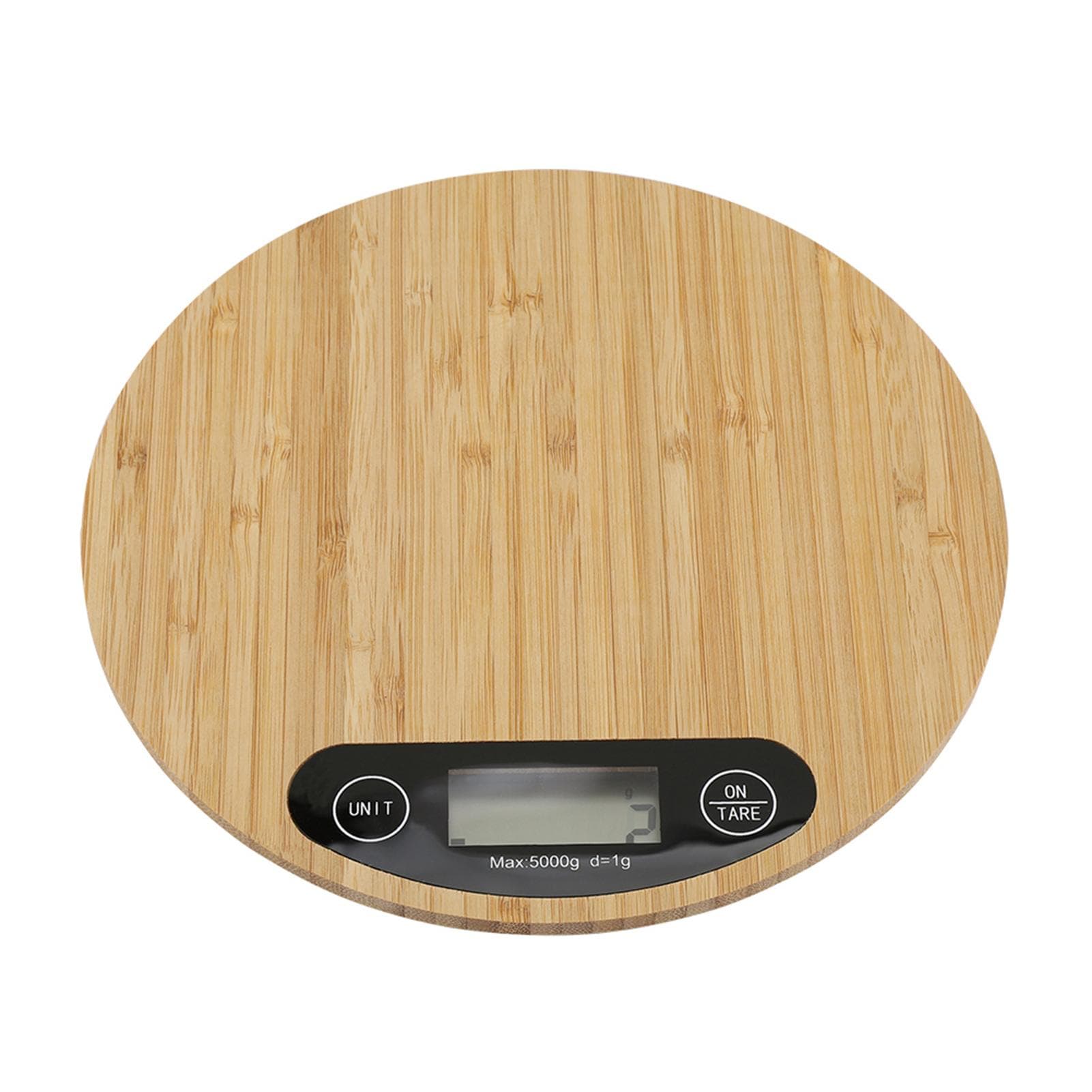 Round Bamboo LED Display Electric Kitchen Weighing Scale Cooking Food 5kg/ 1g
