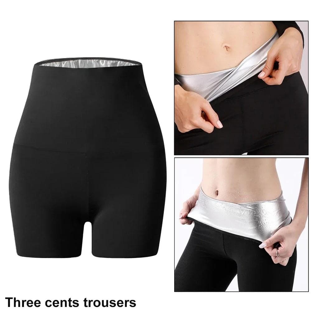 Womens Silver Ion Thermo Pants Sweat Sauna Waist Trainer Slimming Shorts Fat Burn Fitness Leggings Body Shaper M