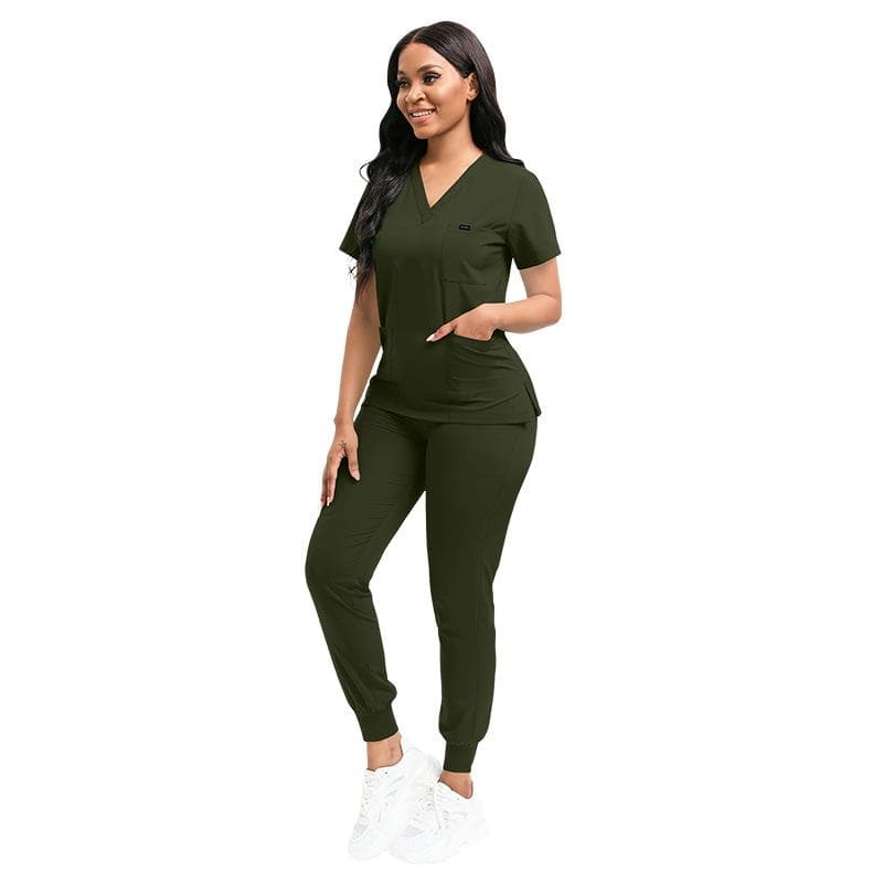 Stretch Scrubs Women Set Nursing Uniforms Clinical Scrubs Set Nurse Doctor Dustproof Workwear Medical Scrubs Top+ Jogger Pants S