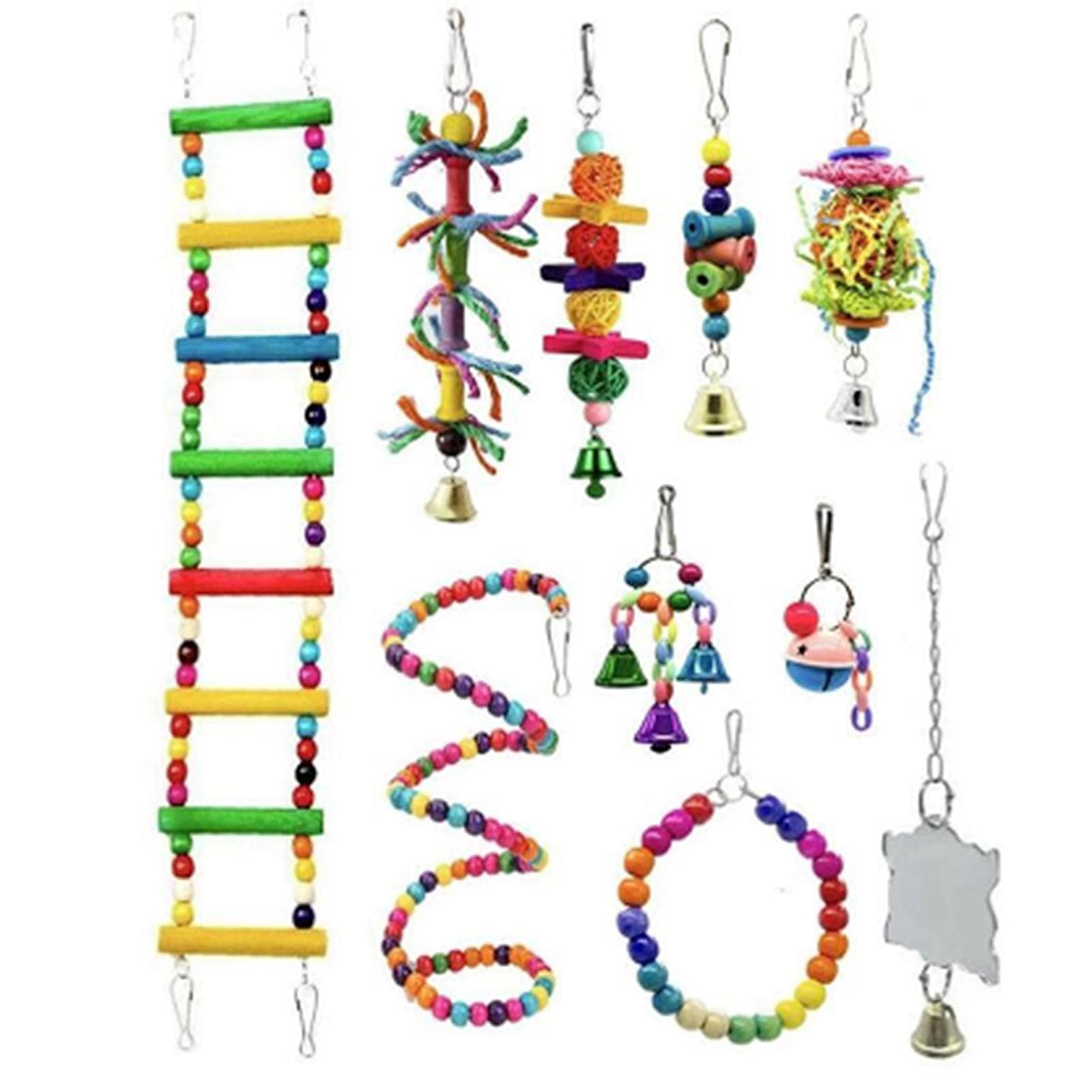 10pcs Bird Toys for Parrot Swing Climbing Rope Ladder Chewing Toys with Bells Nest Hanging Toy for multicolour