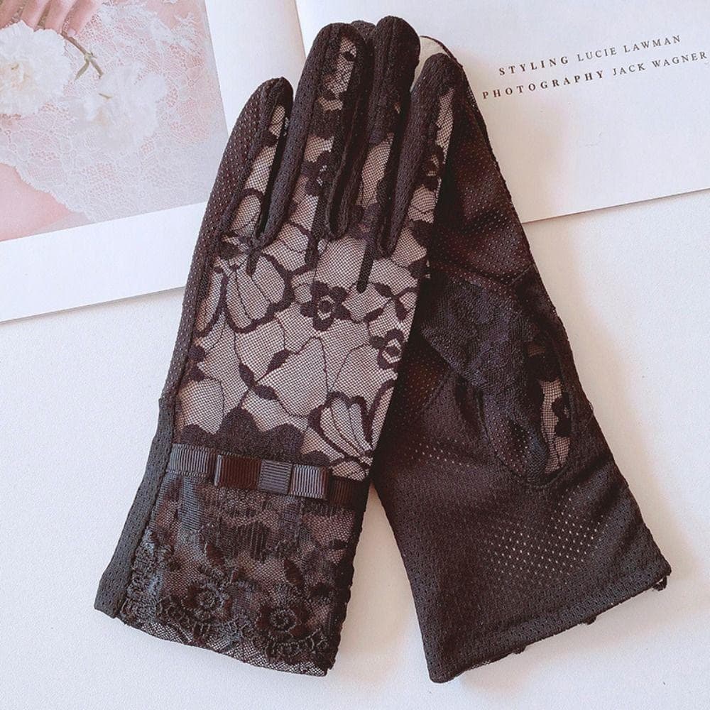 New Women's Summer Ice Silk Lace Anti Ultraviolet Thin Electric Car Driving Anti-skid Breathable Cool Sun Protection Gloves black