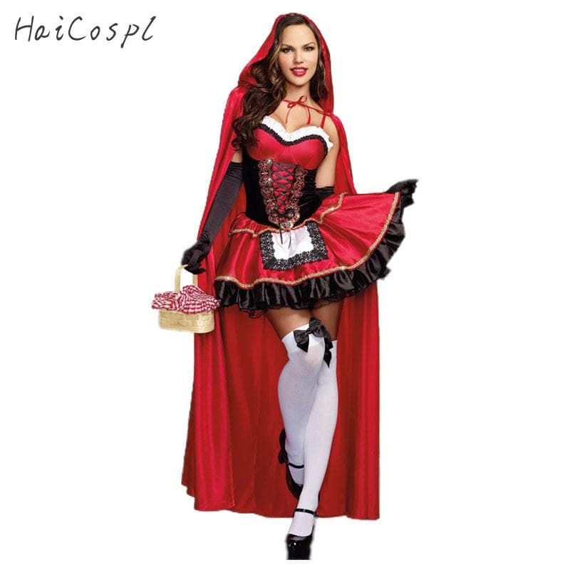 Little Red Riding Hood Costume Deluxe Embroidery Sexy Dress Fancy Dress Cosplay Halloween Hen Party Fancy Dress m wine red