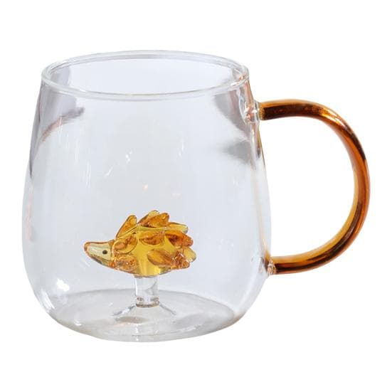 Handmade Glass Cup Animal Plant Shape Transparent Water Cup Cute Coffee Milk Drink Cup with Colorful Handle Hedgedog