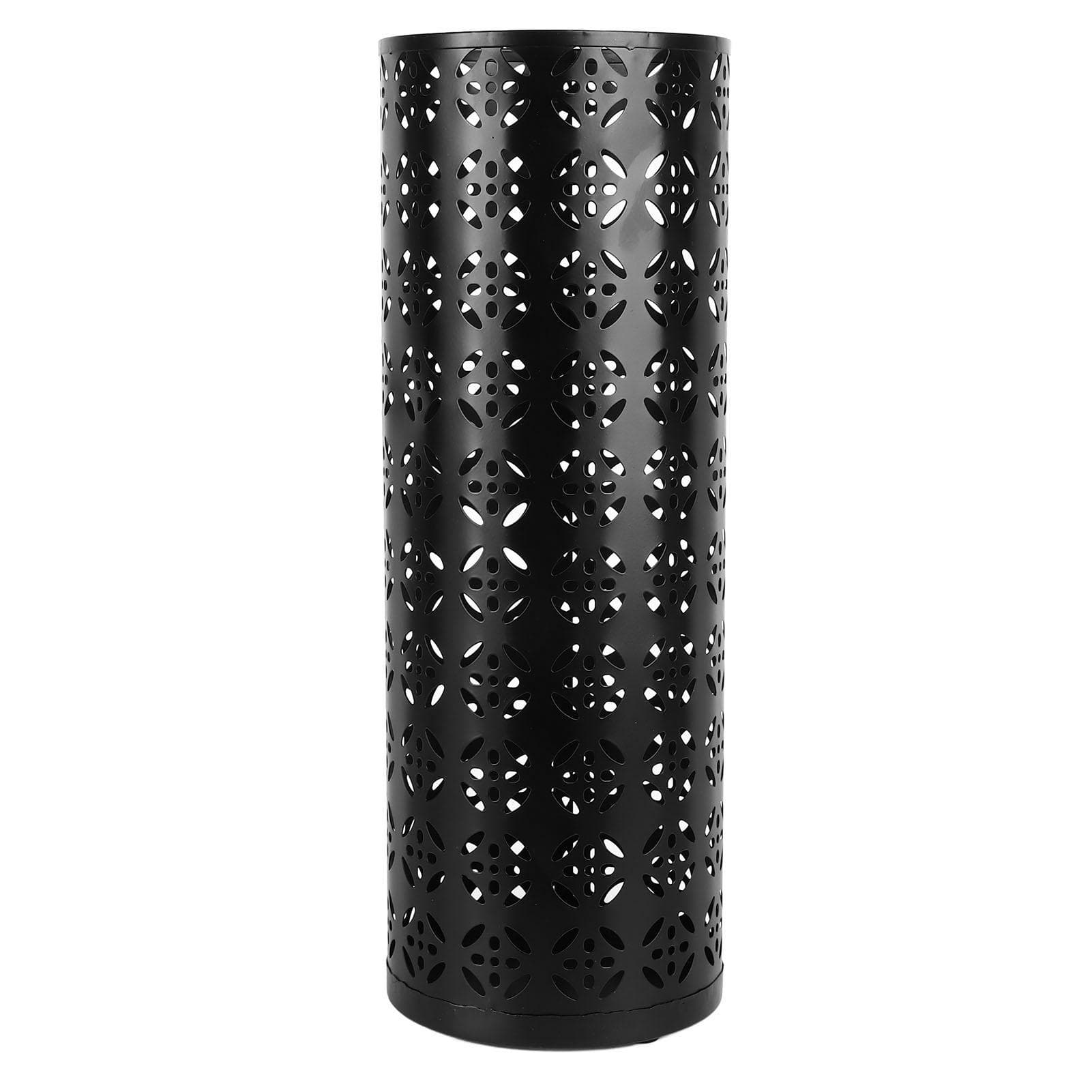 Umbrella Holder Round Rust Proof Stylish Hollow Copper Pattern Metal Umbrella Holder Bin for Home Medium 4.75L black