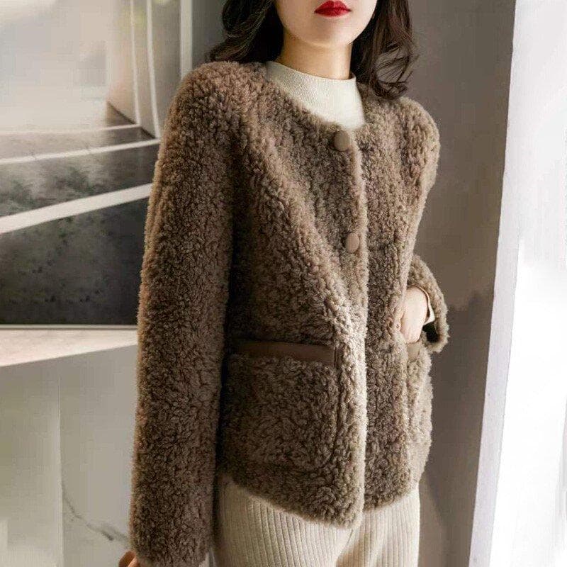 Small Flavour Style Granule Fleece Short Jacket for Women's Autumn and Winter New Top XL