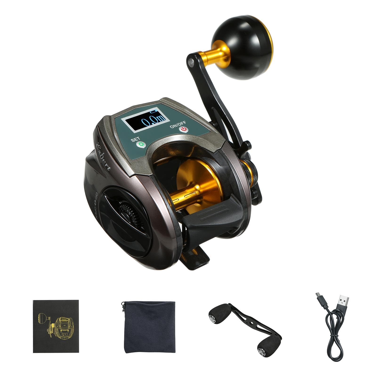 USB Rechargeable Carbon Fiber Baitcasting Reel 9+1BB Electric Fishing Reel with Display High Speed Right