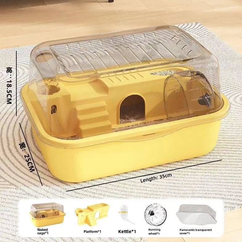 Spacious Acrylic Golden Hamster Cage - Luxury Pet Habitat With Extra Large 12cm Running Wheel