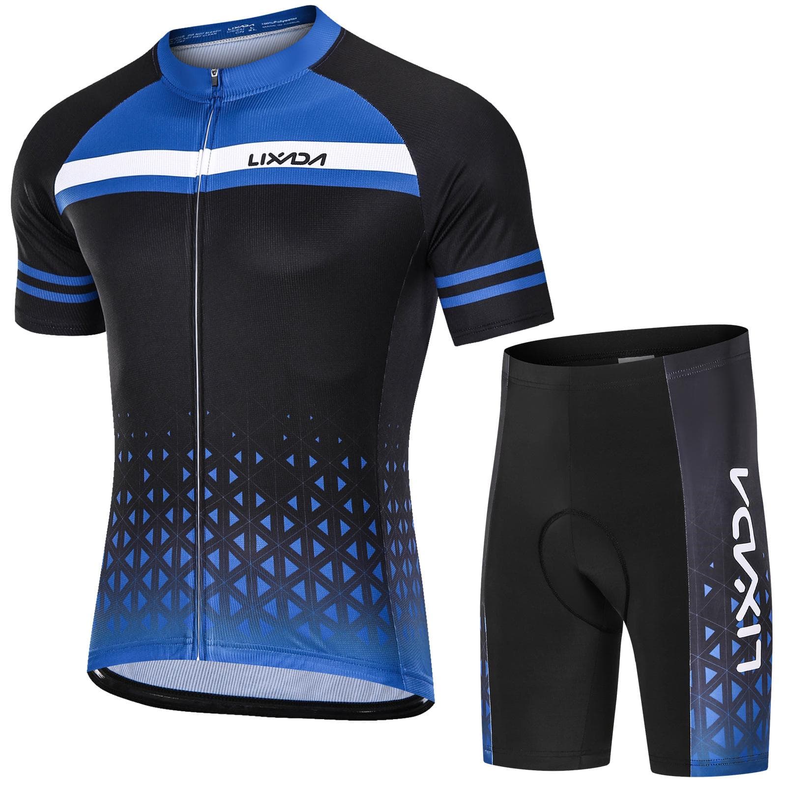Lixada Men Cycling Jersey Set Breathable Quick-Dry Short Sleeve and Padded Shorts MTB Cycling M blue