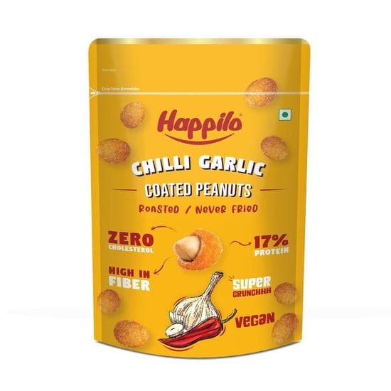 Happilo Premium Super Snack Chili Garlic Peanut 150g, Crunchy and Nutty, High in Protein and Dietary Fibre