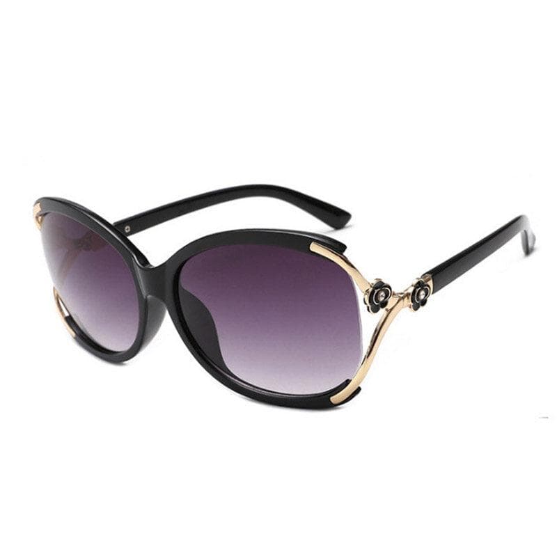 Newest Anti-UV Square Sunglasses for Women with Retro Camellia Design and Summer Glasses Case black