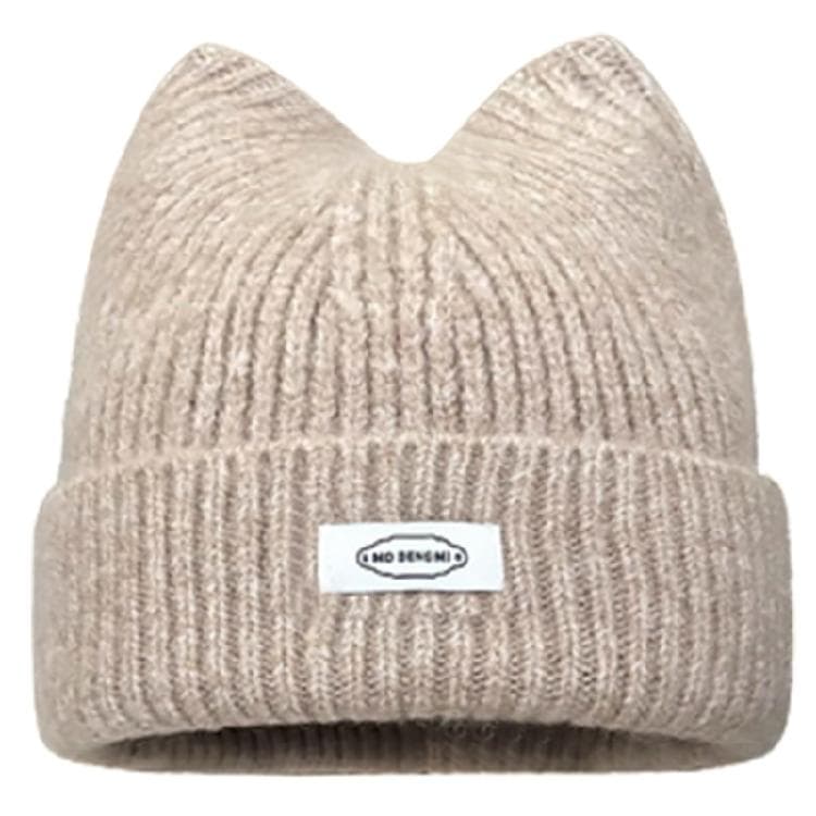 Subculture Style Knit Cat Ear Hat Elastic Windproof Hat Ear Protector Hat Warm Winter Thick Cycling Skiing Supplies light khaki
