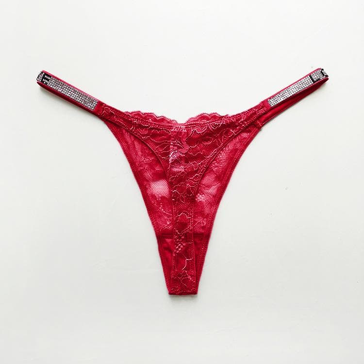 Women Briefs Sexy Panties Shiny rhinestone lace thin strap Underpant Ultra-thin hot sexy see-through women's thong XL red