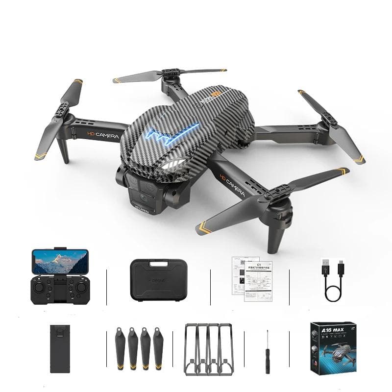 2024 A16Max Mini RC Drone Wide Angle HD ESC Three Camera Foldable Helicopter WIFI FPV Altitude Maintaining Quadcopter Gift Toy 1 battery black