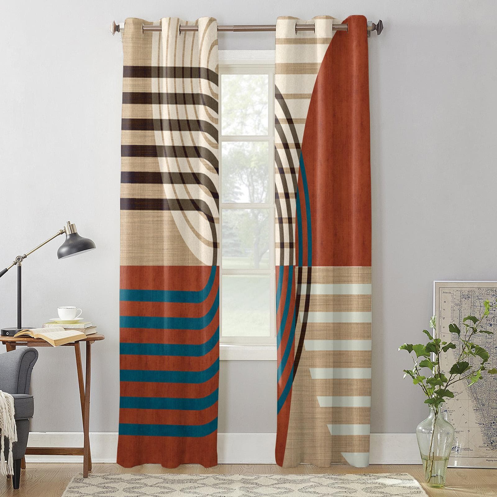 Bedroom Kitchen Curtain Boho Abstract Geometric Window Curtains Curtains for Living Room Decorative Items 135W x 60H(cm) x1