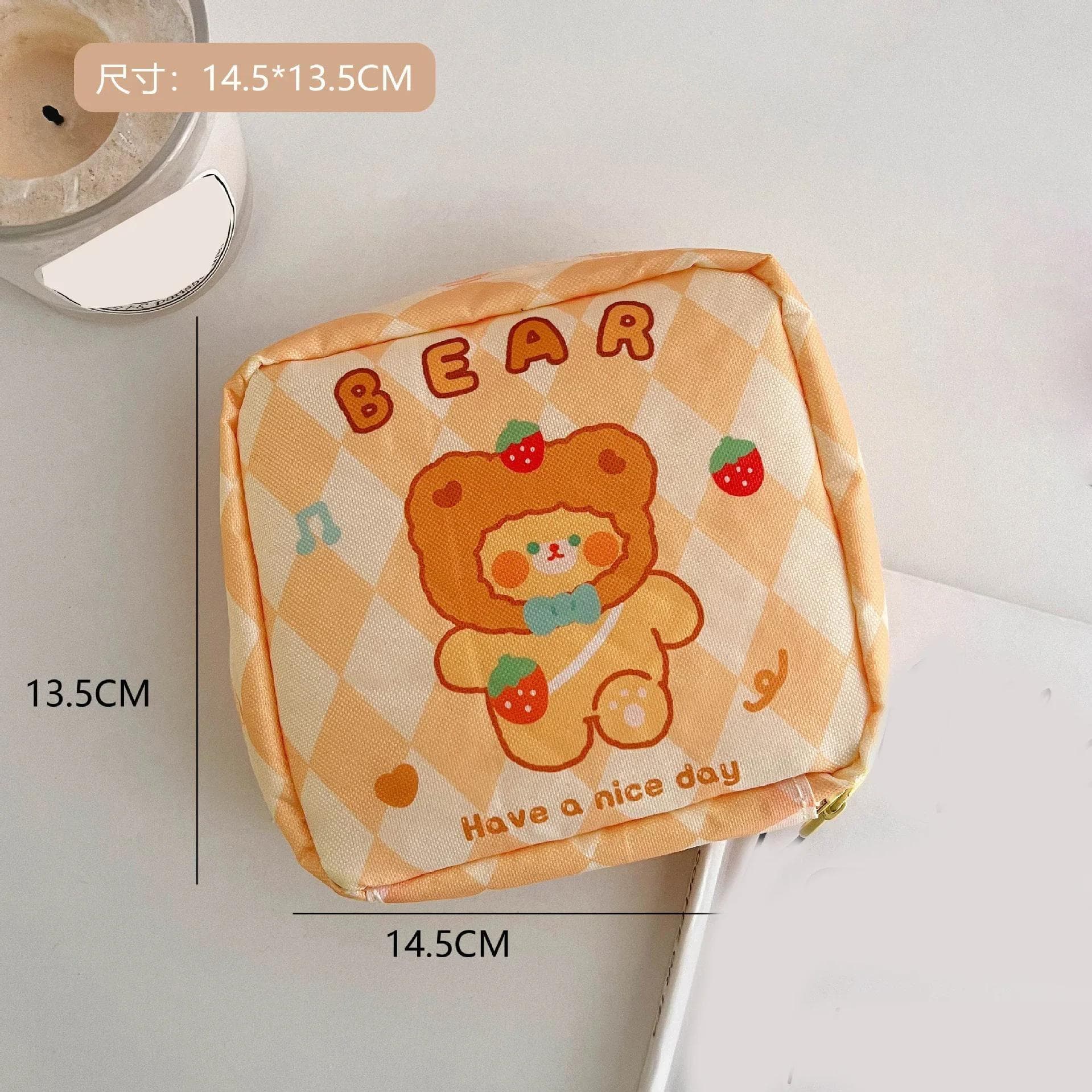 Ins Cute Cartoon Small Cosmetic Bags Lipstick Makeup Organizer Case Mini Sanitary Napkins Travel Earphone Coin Storage Bag Pouch orange