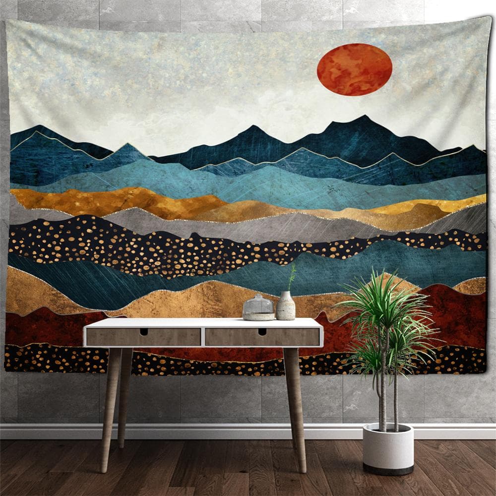 Mountains And Rivers Creative Painting Tapestry Wall Hanging Retro Bohemian Style Simple Home Decor Background Cloth 150X130 CM