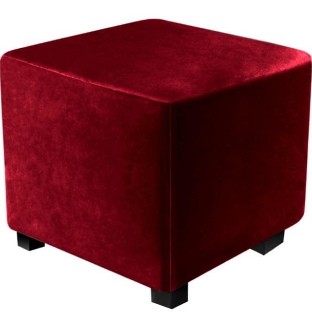 All-inclusive Square Chair Cover Elastic Velvet Footstool Cover 360 Degree Protector Ottoman Cover For Living Room Slipcover Large burgundy