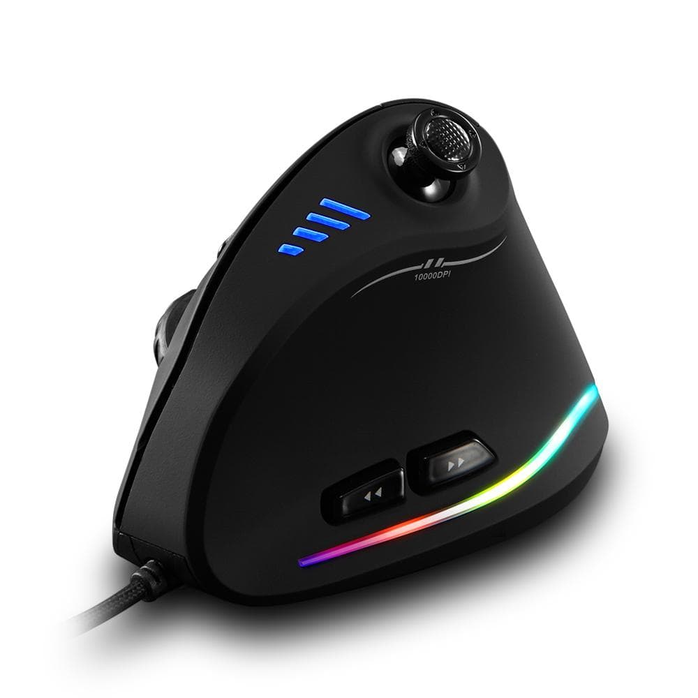 Zelotes C-18 Vertical Wired Gaming Mouse 11 Programmable Buttons Adjustable 10000DPI Laser Engine RGB Light Belt 128KB On-board Memory black