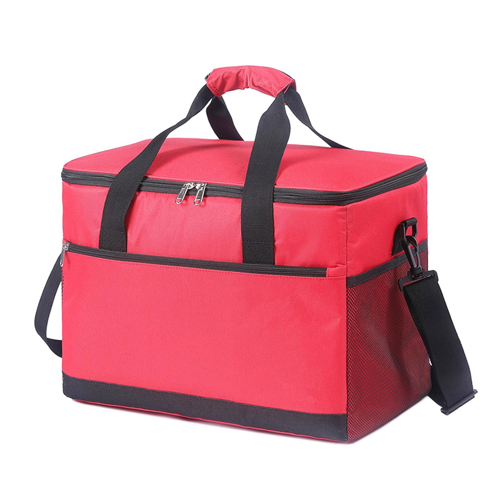 30L Insulated Cooler Bag Leakproof Lunch Cooler Tote Shoulder Bag for Picnic Beach Trip Camping red