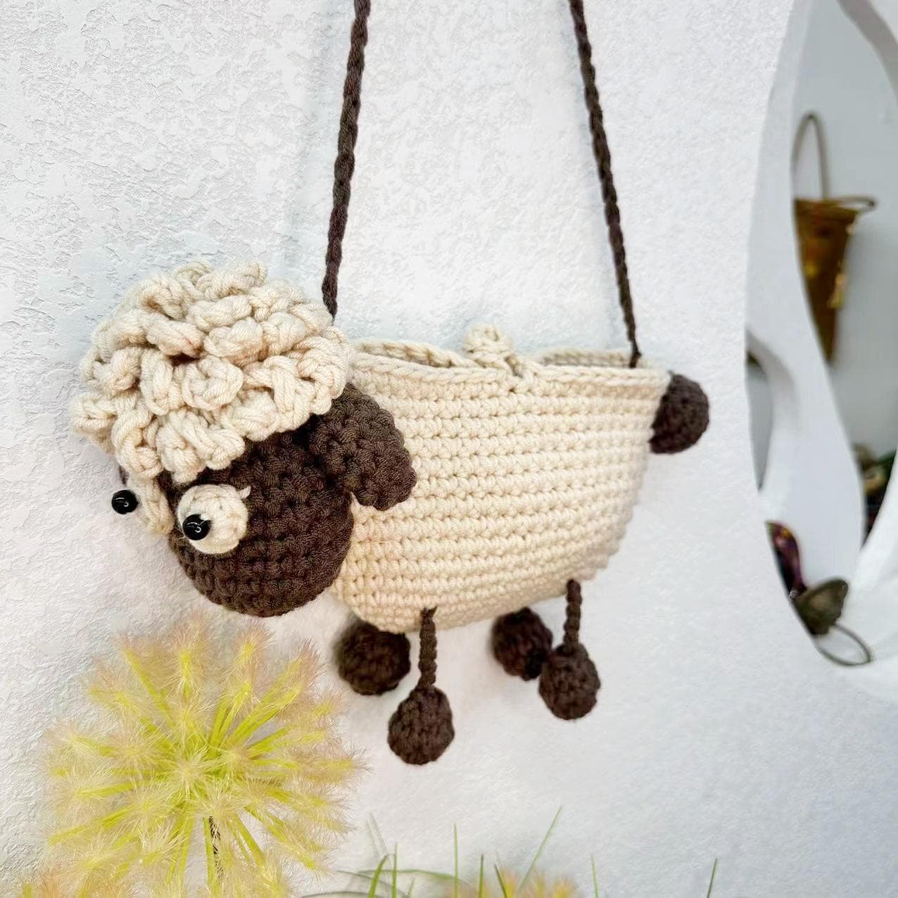 Kawaii Knit Wool Sheep Kids Crossbody Bag Cute Shoulder Bag Handmade Weave Children Small Fun Bag Purse Coin Wallet Kid Gift One Size