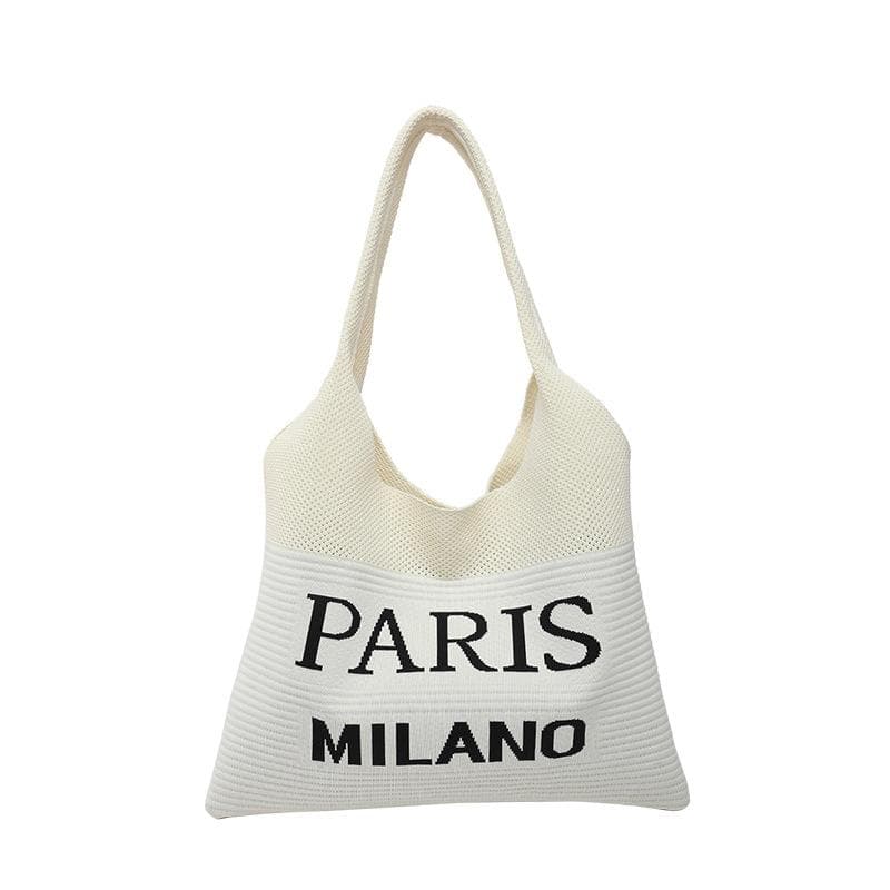 Knitted Letter Retro Fashion Tote Bag Versatile Large-capacity Shopping Bag Single-shoulder Bag white