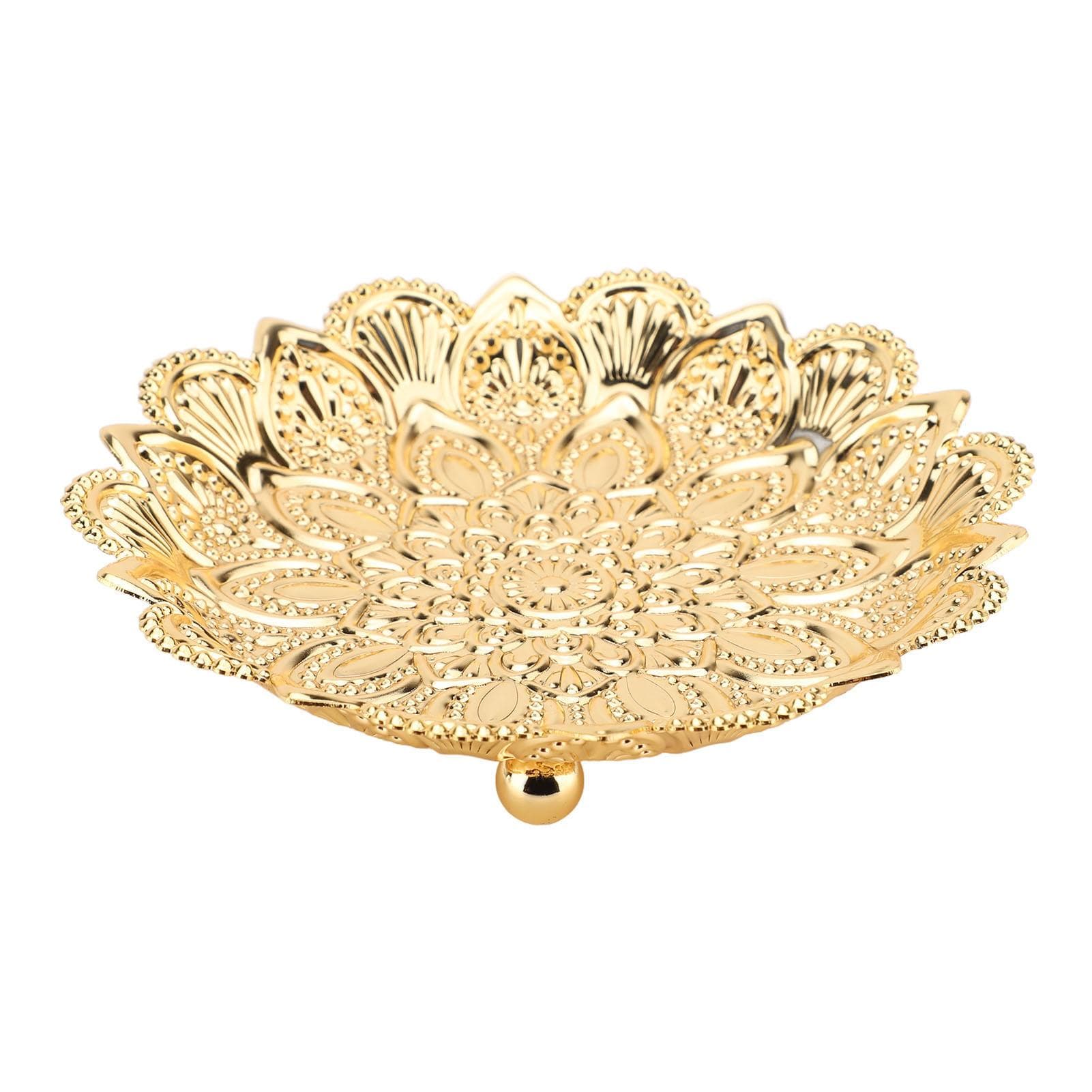 Turkish Serving Tray Round Flower Shape Retro Embossed Pattern Elegant Exquisite Metal Coffee Tea