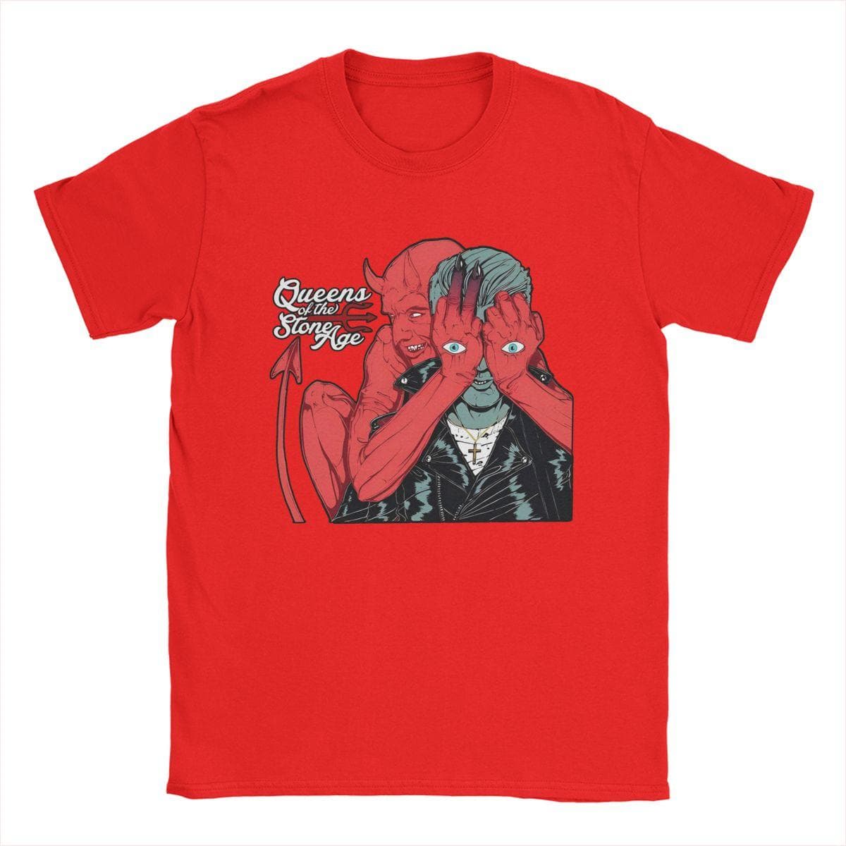Men Queens Of The Stone Age Band T Shirts Cotton Clothes Vintage Short Sleeve O Neck Tee Shirt Plus Size T-Shirts S red